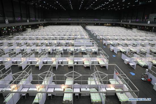  Photo taken on Aug. 1, 2020 shows the interior of a makeshift hospital for COVID-19 patients at the AsiaWorld-Expo in south China's Hong Kong.  (Xinhua/Wu Xiaochu)