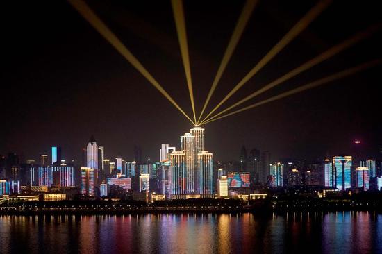 Photo taken on April 13, 2020 shows night view in Wuhan, central China's Hubei Province. (Xinhua/Wang Yuguo)