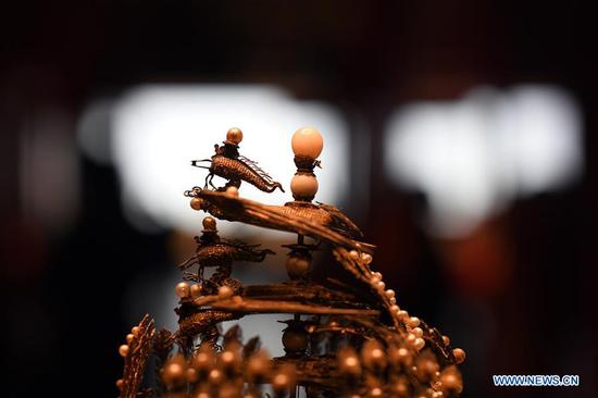 A crown is seen during an exhibition held in the Palace Museum in Beijing, capital of China, Sept. 10, 2020. An exhibition, entitled 