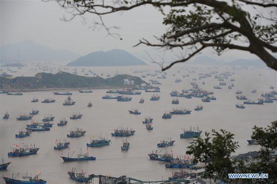 Fishing boats depart from the Shipu Port in Ningbo, east China's Zhejiang Province, Sept. 16, 2020. Fishing boats departed from ports in Zhejiang Province at noon on Wednesday, marking the end of the four-and-a-half month summer fishing ban in the East China Sea. (Photo by Zhang Peijian/Xinhua)