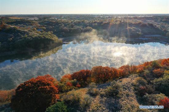 Aerial photo taken on Oct. 12, 2020 shows the autumn scenery of Daqinggou national reserve in Horqin Left Wing Rear Banner of north China's Inner Mongolia Autonomous Region. (Xinhua/Liu Yide)