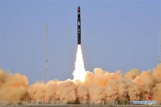 China's new carrier rocket CERES-1 blasts off from the Jiuquan Satellite Launch Center in northwest China, Nov. 7, 2020. China's new carrier rocket CERES-1, designed for commercial use, made its maiden flight on Saturday, sending one satellite into planned orbit. (Photo by Wang Jiangbo/Xinhua)