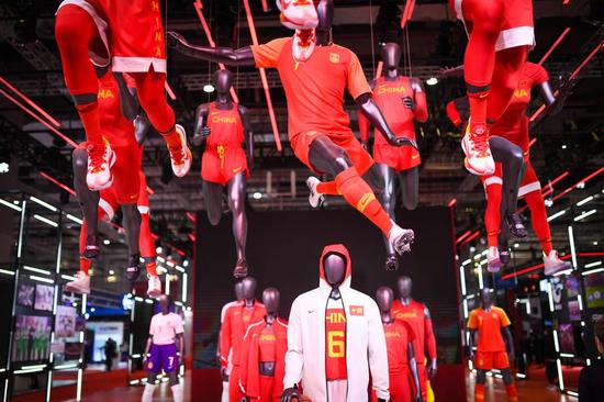 Photo taken on Nov. 7, 2020 shows the booth of Nike at the Consumer Goods exhibition area during the third China International Import Expo (CIIE) in Shanghai, east China.(Xinhua/Li Renzi)