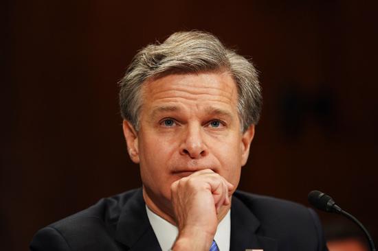 U.S. FBI Director Christopher Wray testifies before a Senate Judiciary Committee hearing on "Oversight of the Federal Bureau of Investigation" on Capitol Hill in Washington, D.C., the United States, on July 23, 2019. (Xinhua/Liu Jie)