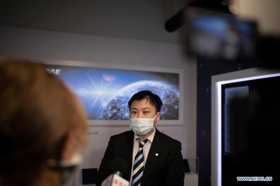 Bao Yue, General Manager of HT Solar Energy, receives an interview with Xinhua in Istanbul, Turkey, on May 7, 2021. Turkey and China are mutually benefiting from each other's advantages in the field of solar panel production. (Photo by Osman Orsal/Xinhua)