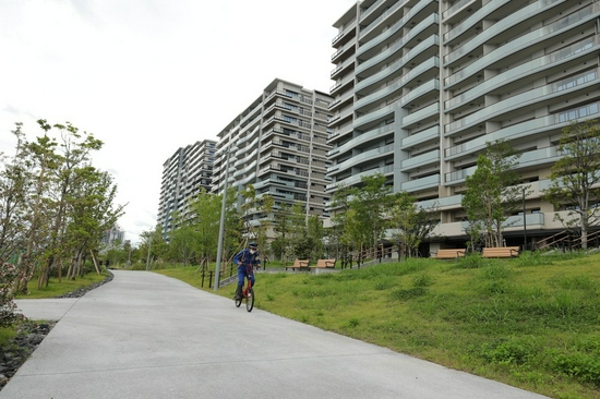 A security guard patrols inside the Tokyo 2020 Olympic Village. (Xinhua/Wang Zijiang)