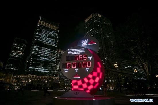  Photo taken on Aug. 24, 2020 shows a countdown clock displaying 365 days to go until the start of the postponed Tokyo 2020 Paralympic Games in Tokyo, Japan. (Xinhua/Du Xiaoyi)