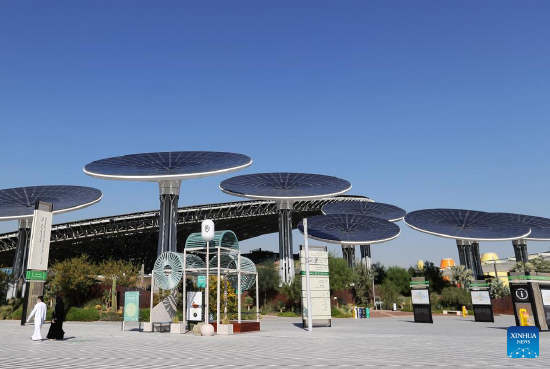 Photo taken on Jan. 11, 2022 shows the "energy trees" at the Expo 2020 Dubai in Dubai, the United Arab Emirates. (Xinhua/Wang Dongzhen)