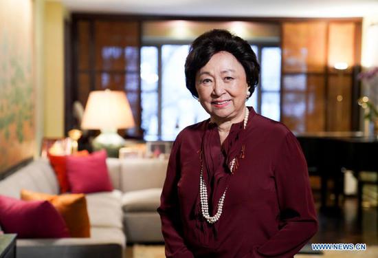 File photo taken on March 6, 2020 shows Shirley Young at her apartment in New York, the United States. Shirley Young, a legendary business executive and long-time promoter of bilateral exchanges between the United States and China, died on Saturday at 85 at a hospital in New York, according to a release from Young's family on Monday. (Xinhua/Wang Ying)