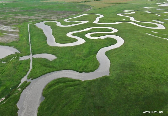 Aerial photo taken on July 17, 2021 shows a view of the grassland in Saibei management district of Zhangjiakou, north China's Hebei Province. (Photo by Wu Diansen/Xinhua) 