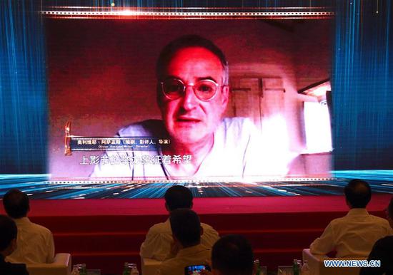 French director Olivier Assayas appreciates a series of innovation measures taken by hosts of the 23rd Shanghai International Film Festival (SIFF) via video link during the film festival held in Shanghai, east China, July 25, 2020. 