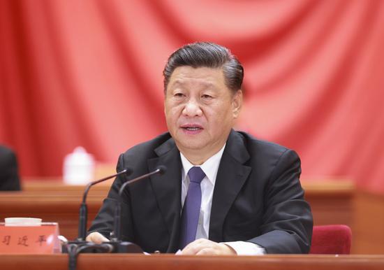 Chinese President Xi Jinping, also general secretary of the Communist Party of China Central Committee and chairman of the Central Military Commission, addresses a meeting marking the 70th anniversary of the Chinese People's Volunteers entering the Democratic People's Republic of Korea to fight in the War to Resist U.S. Aggression and Aid Korea, at the Great Hall of the People in Beijing, capital of China, Oct. 23, 2020. (Xinhua/Ding Lin)