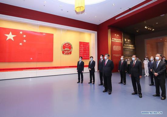 Xi Jinping and other Communist Party of China (CPC) and state leaders Li Keqiang, Li Zhanshu, Wang Yang, Wang Huning, Zhao Leji, Han Zheng and Wang Qishan visit an exhibition on CPC history themed 