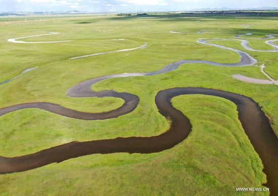 Aerial photo taken on July 17, 2021 shows a view of the grassland in Saibei management district of Zhangjiakou, north China's Hebei Province. (Photo by Wu Diansen/Xinhua) 