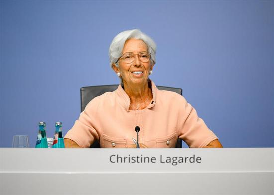 European Central Bank (ECB) President Christine Lagarde attends a press conference at the ECB headquarters in Frankfurt, Germany, on Sept. 10, 2020. The European Central Bank (ECB) on Thursday decided to keep key interest rates unchanged and made no changes to its forward guidance and asset purchase programs. (ECB/Handout via Xinhua)