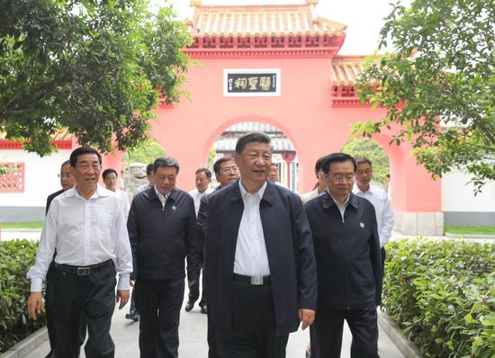 Chinese President Xi Jinping, also general secretary of the Communist Party of China Central Committee and chairman of the Central Military Commission, visits a memorial facility dedicated to Zhang Zhongjing, a famous Chinese pharmacologist and physician of the Eastern Han Dynasty (25-220), in Nanyang, central China's Henan Province, May 12, 2021. Xi learned about Zhang's life story and his contributions to the development of traditional Chinese medicine. Xi Jinping on Wednesday inspected the city of Nanyang in Henan Province. (Xinhua/Wang Ye)