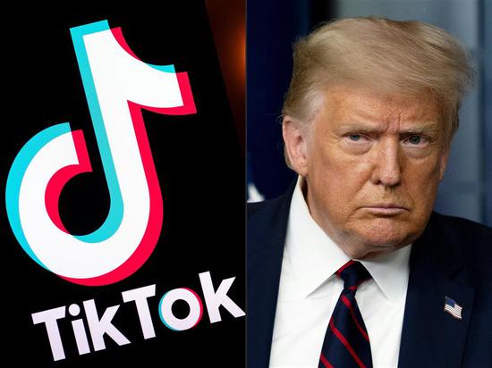 This combination of pictures created on August 1 shows the logo of the social media video-sharing app TikTok displayed on a tablet screen in Paris and US President Donald Trump at the White House in Washington, DC, on July 30.