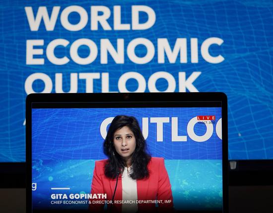 International Monetary Fund (IMF) chief economist Gita Gopinath speaks at a virtual press briefing in Washington D.C., the United States, Oct. 13, 2020. (Xinhua/Liu Jie)