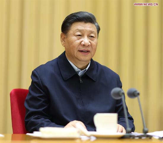 Chinese President Xi Jinping, also general secretary of the Communist Party of China (CPC) Central Committee and chairman of the Central Military Commission, attends the third central symposium on work related to Xinjiang, in Beijing, capital of China. The symposium was held on Friday and Saturday in Beijing. (Xinhua/Ju Peng)