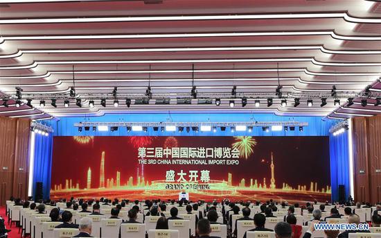 The opening ceremony of the third China International Import Expo is held in east China's Shanghai on Nov. 4, 2020. (Xinhua/Fang Zhe)