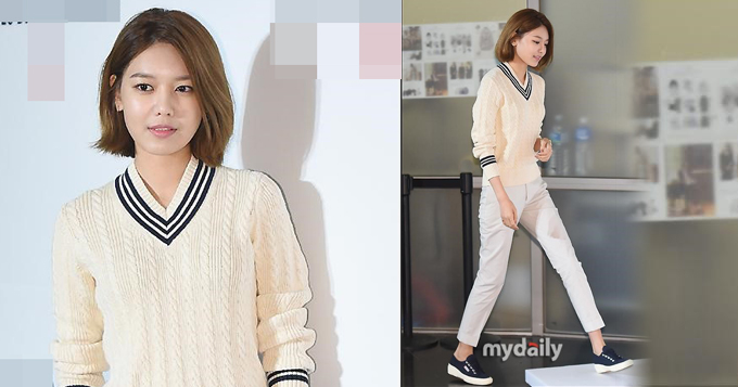 组图：少女时代秀英裤装帅气 长腿短发超有型