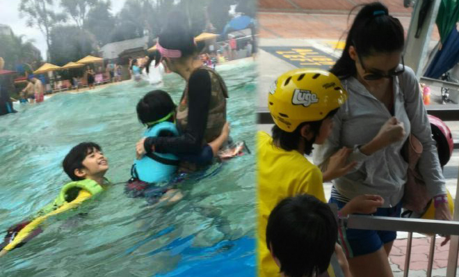 张柏芝携两子戏水游玩 笑容满面超幸福