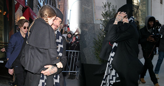 小贝现新纹身紧抱女儿 小七麻花辫萌翻