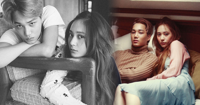 组图:KAI郑秀晶热恋 昔日写真亲密躺腿卧怀