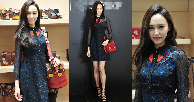 唐嫣薄纱碎花裙优雅 肤白胜雪美腿修长