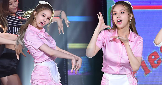 韩女团成员穿粉裙热舞 清纯性感似baby