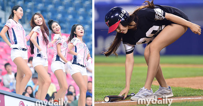 韩棒球啦啦队粉衣娇媚 穿超短裤性感活力