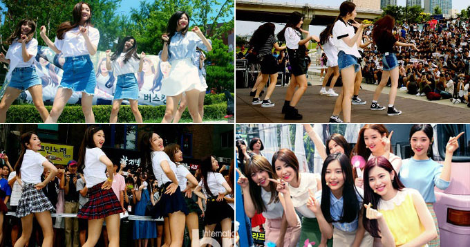 韩女团DIA街头演出 换4次衣服穿短裙任拍