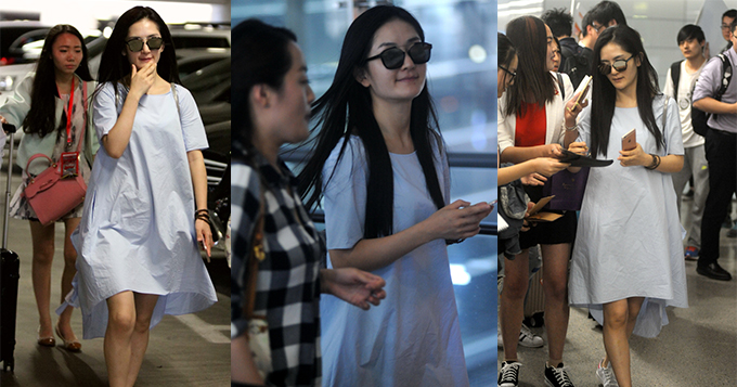 谢娜再疑有孕 穿宽松裙平底鞋现身机场
