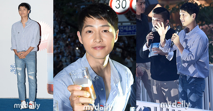 组图:宋仲基傍晚街头举杯畅饮 路人围堵看老公