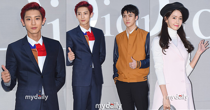 EXO灿烈世勋帅气亮相 允儿高领白裙甜美