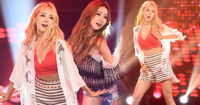 组图：韩女团Stellar穿深V热舞 俯身抖胸秀乳沟