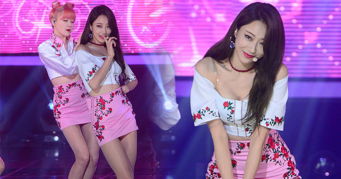 组图：韩国长腿女团穿低胸装 俯身热舞性感风情