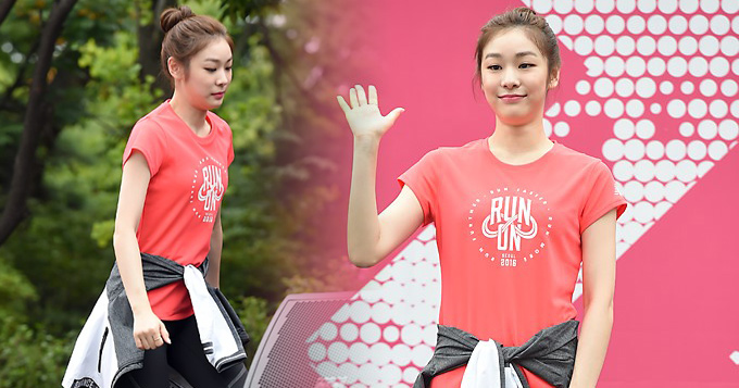 前花滑女王金妍儿助阵跑步 粉衣清纯甜美