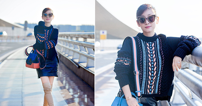 秦海璐不惧寒冷秀美腿 清新减龄似少女