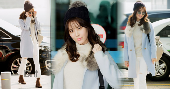 组图：少女时代徐贤亮相机场 戴毛线帽可爱又暖