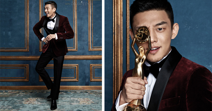 青龙影帝刘亚仁拍宣传海报 举奖杯表情逗