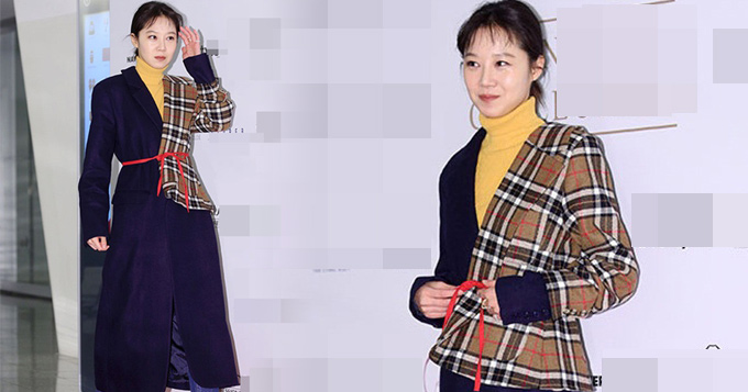 组图:孔孝真亮相衣服个性 拼接造型时尚抢眼