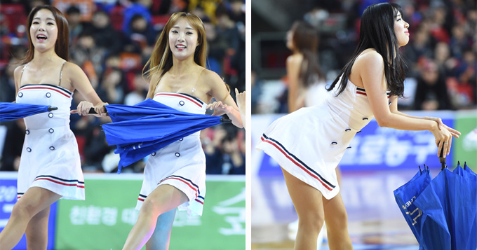 韩国篮球宝贝穿抹胸裙热舞 胸前勒很紧