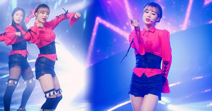 组图：韩女团红衣热裤劲舞 腿上绑穗饰造型新奇