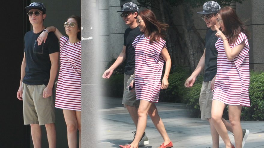 林心如素颜和霍建华逛街