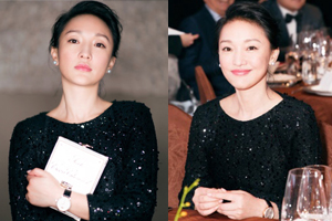 周迅现身晚宴 穿亮片装优雅十足