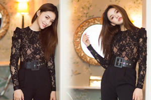 林允蕾丝透视装惹火 眼神撩人长腿瞩目