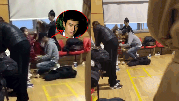 文章独自带两个女儿练舞 单膝跪地为孩子穿衣服