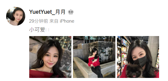 组图：邱淑贞大女儿沈月晒美照 穿红色一字肩上衣抱狗狗眼神温柔_3