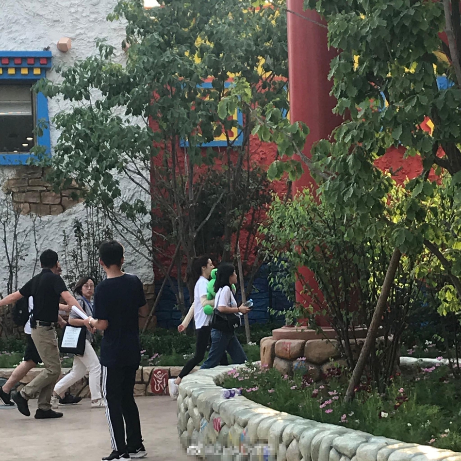 组图：网友欢乐谷偶遇迪丽热巴录节目 高马尾黑白休闲装清爽十足